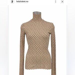 Nanushka Harri Brown Checkered Long Sleeve turtleneck Top size Small